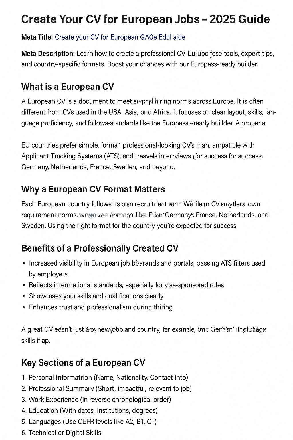 Create Your CV for European Jobs – Free 2025 Guide | Euro Staffs Blog Image